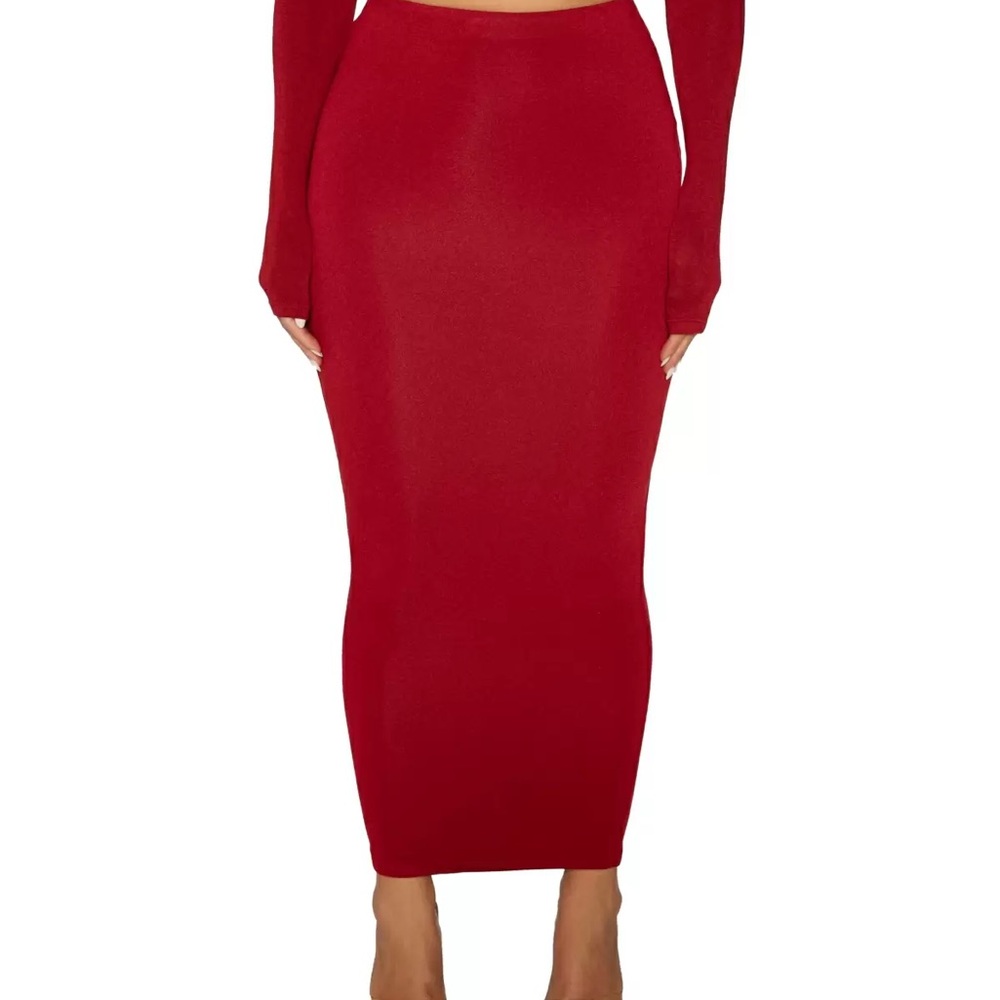 naked wardrobe Red Pencil Midi Skirt